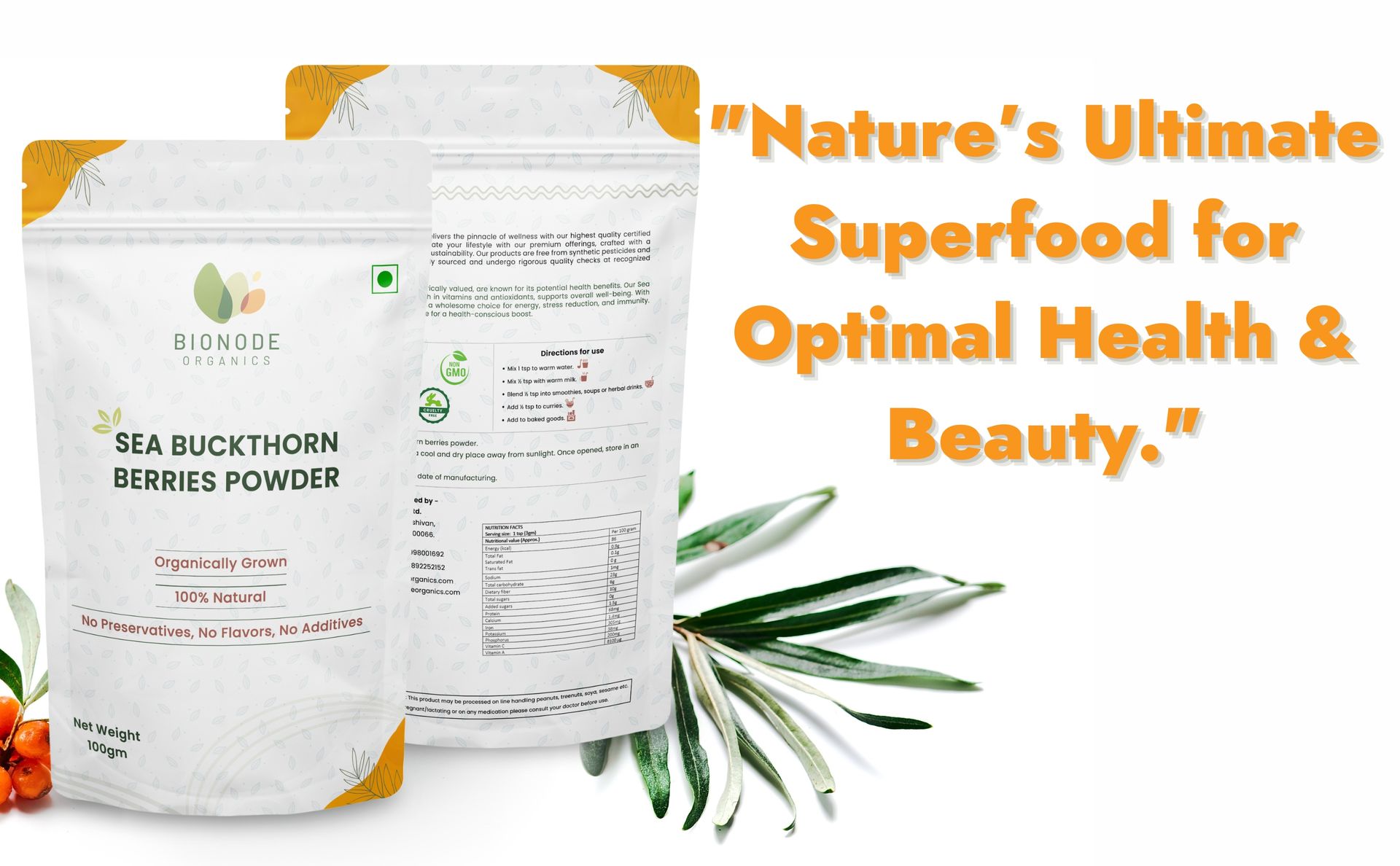 Sea Buckthorn Berries | Dry Seabuckthorn Berries powder | Rich in Omega 3,6,7,9 | Fibers, Omegas, Collagen, Vitamic C, Vitamin E | Dry Sea Buckthorn (Sea Buckthron Powder 100gm)