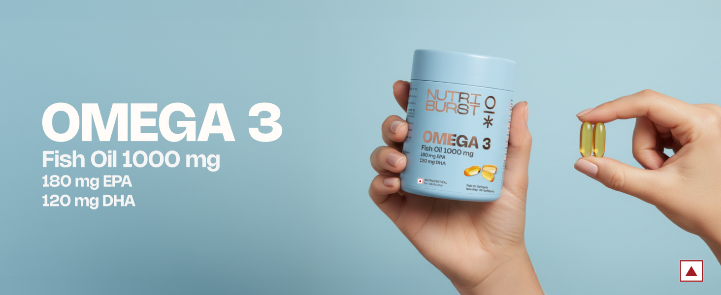 Nutriburst Single Strength Omega-3 Fish Oil Capsules 1000mg | High Strength Softgels for Men and Women | 180mg EPA and 120mg DHA | Omega3 Supplement for Heart, Brain, Skin & Joint Support | 30 Softgels (1-Month Pack) (30 count (Pack of 1))