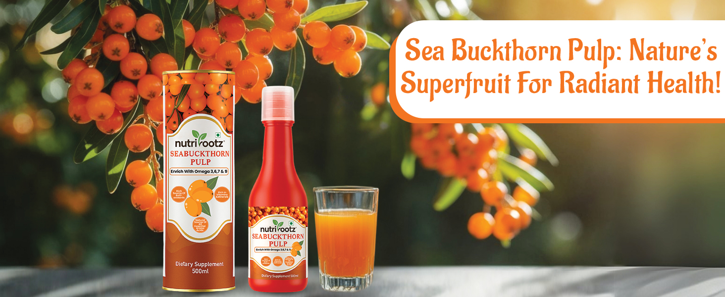 Nutrirootz Himalayan Sea Buckthorn Pulp | Natural Sea Buckthorn Juice Concentrate | Rich in Antioxidants & Vitamin C | No Added Sugar | 500 ml
