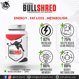 BULLSHRED | THERMOGENIC FAT BURNER | REGULATES APPETITE | TRIGGERS THERMOGENESIS | ACETYL-L-CARNITINE, GREEN COFFEE, GREEN TEA CAFFEINE, DANDELION LEAF, YOHIMBE BARK | 60 CAPSULES | FSSAI APPROVED