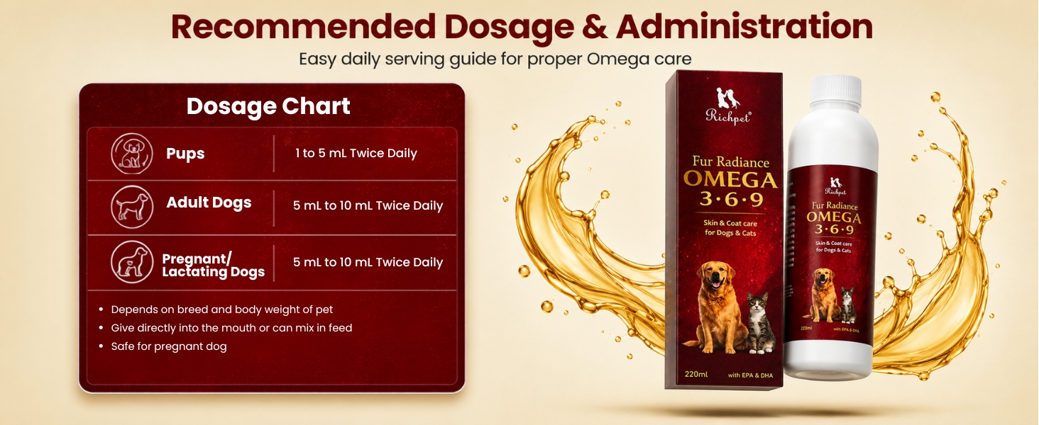 Fur Radiance Omega 369 for Dogs & Cats (220 ml), Dog Skin and Coat Supplement with EPA DHA, Omega 3 6 9 Liquid Formula, Vitamins, Biotin & Zinc for Healthy Skin, Shiny Coat & Reduced Shedding