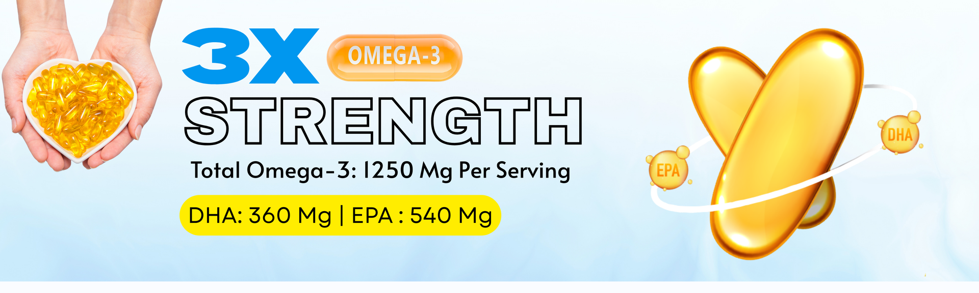 Gentech Wellness Omega 3 Fish Oil 1250mg Softgel Capsules with EPA & DHA – Triple Strength Omega 3 Supplement for Heart Health, Brain Function, Joint Support, Cholesterol & Skin Care – 30 Softgels.