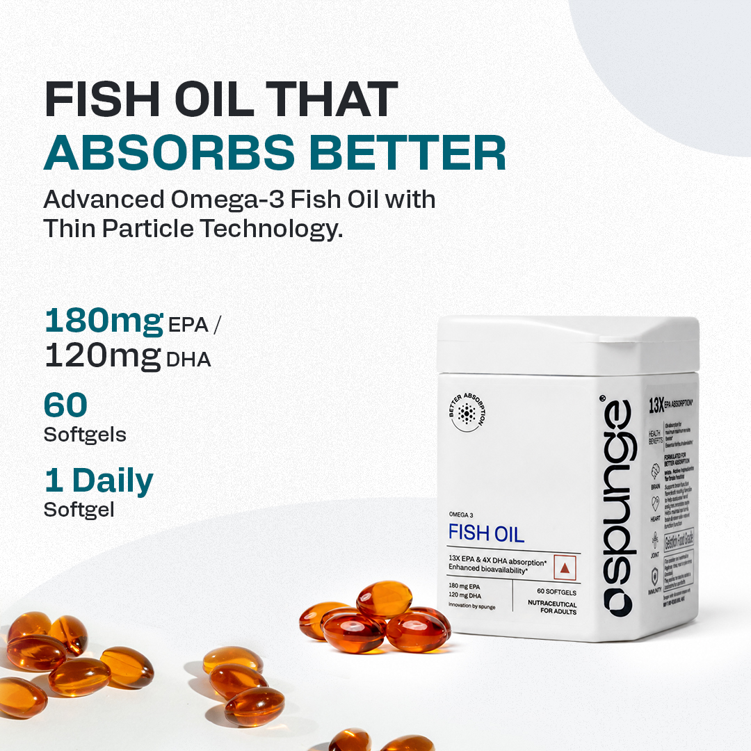 Spunge Omega 3 Fish Oil | 60 Softgels | EPA & DHA | 13X EPA & 4X DHA Absorption | Supports Heart, Brain & Joint Health | Daily Dietary Supplement