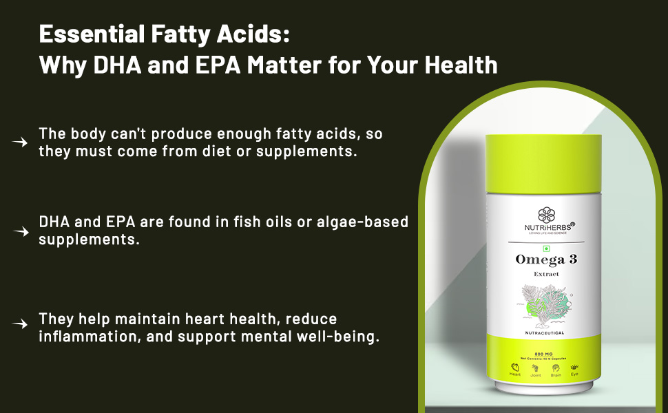 NUTRiHERBS Omega 3 800mg Capsules | Plant-Based DHA & EPA Supplement for Heart, Joint, Eye Health | Omega 3 Fatty Acids for Brain Support, Skin Wellness | for Men & Women (30 Capsules)