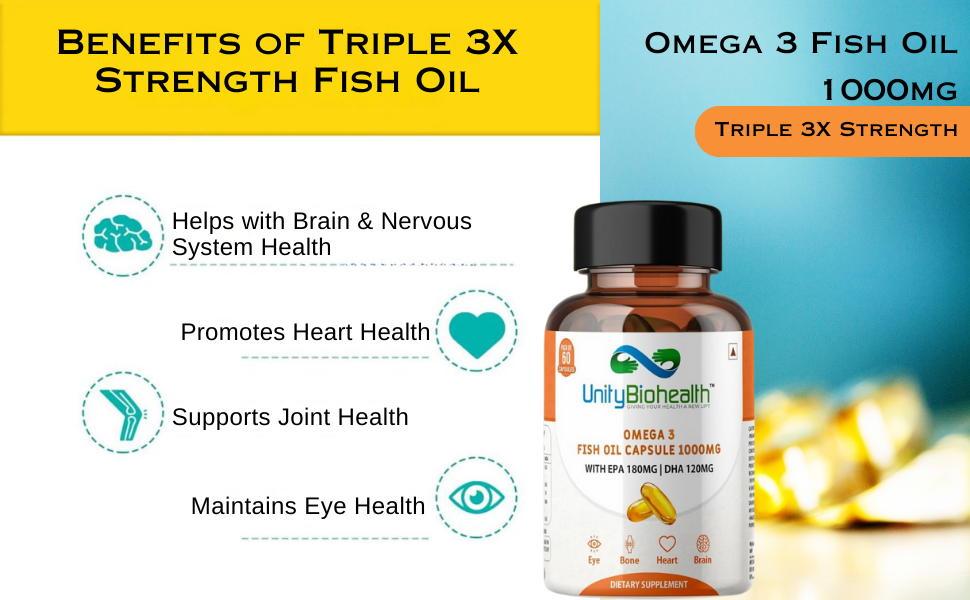 Omega 3 Fish Oil Capsule for Joints, Heart & Brain Health, 1000mg with 180mg EPA & 120mg DHA (60 capsules)