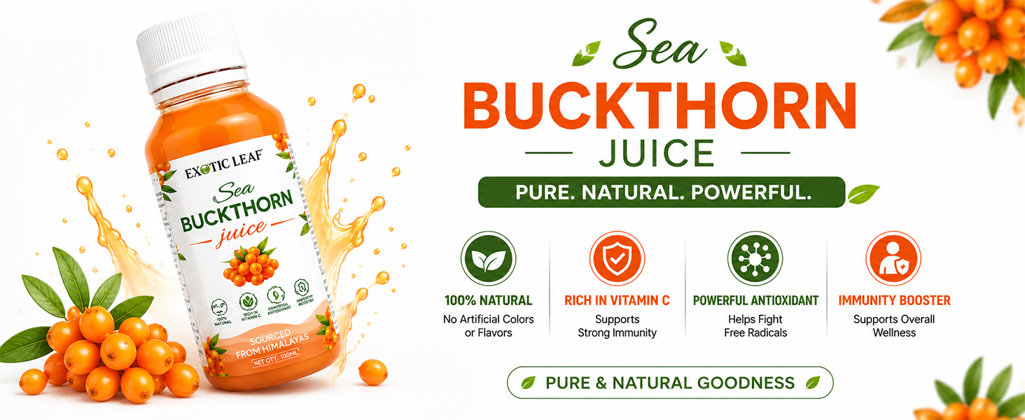 Sea Buckthorn Juice 100ml | Rich in Vitamin C & Omega 7 | Antioxidant Drink for Immunity, Skin Health & Energy | Natural Herbal Supplement
