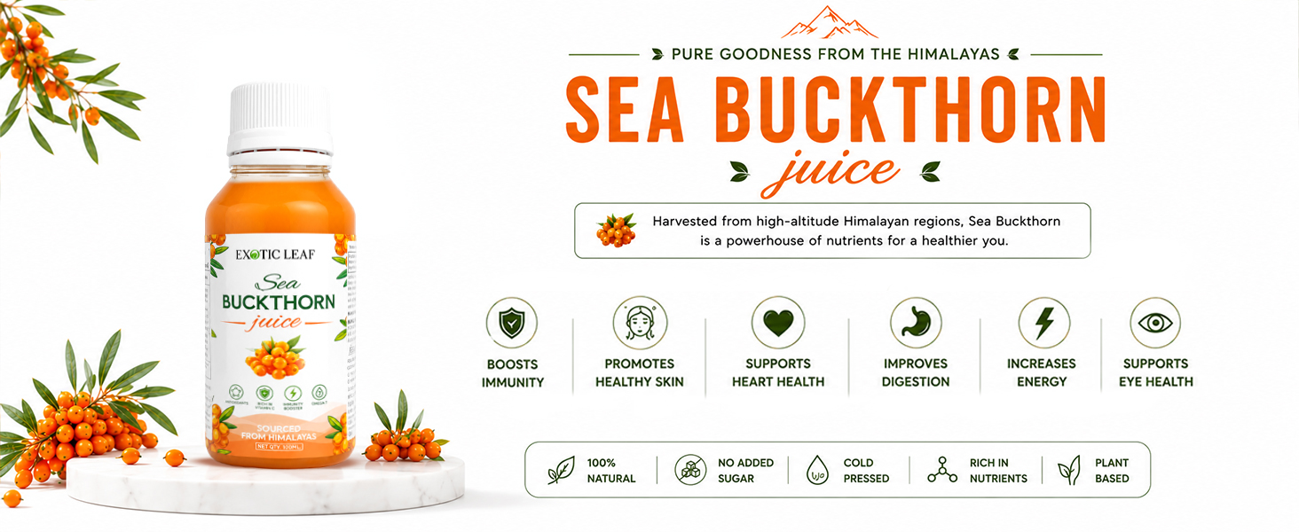 Sea Buckthorn Juice 100ml | Rich in Vitamin C & Omega 7 | Antioxidant Drink for Immunity, Skin Health & Energy | Natural Herbal Supplement