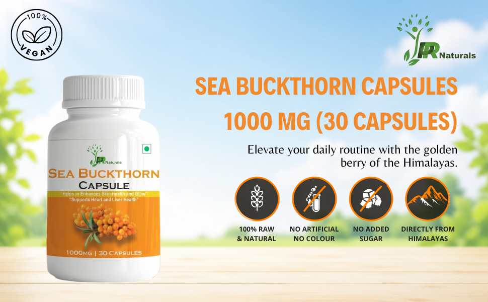 Sea Buckthorn Capsule | Pure Extract for Immunity Boost and Radiant Skin Health 1000Mg Potent Formula 30 Capsules Pack | Color White | Size 30 Caspules Of 1000Mg