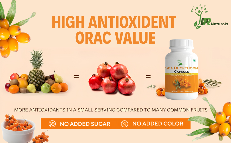 Sea Buckthorn Capsule | Pure Extract for Immunity Boost and Radiant Skin Health 1000Mg Potent Formula 30 Capsules Pack | Color White | Size 30 Caspules Of 1000Mg