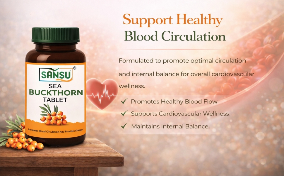 Sansu Sea Buckthorn Tablet for Energy, Circulation & Immunity Support, Antioxidant Rich Dietary Supplement for Skin Protection & Daily Wellness – 60 Capsules Pack