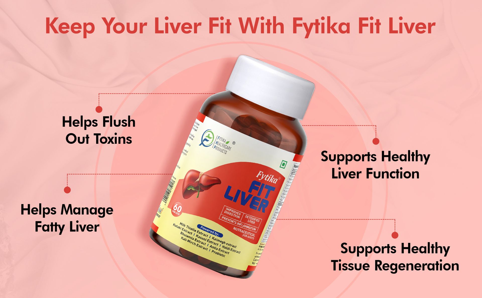 Fytika Fit Liver | Liver Detox Supplement | For Healthy and Strong Liver | Enriched with Milk Thistle, Kutaki, Kalmegh, Bhumi Amla and Probiotics | 180 Tablets