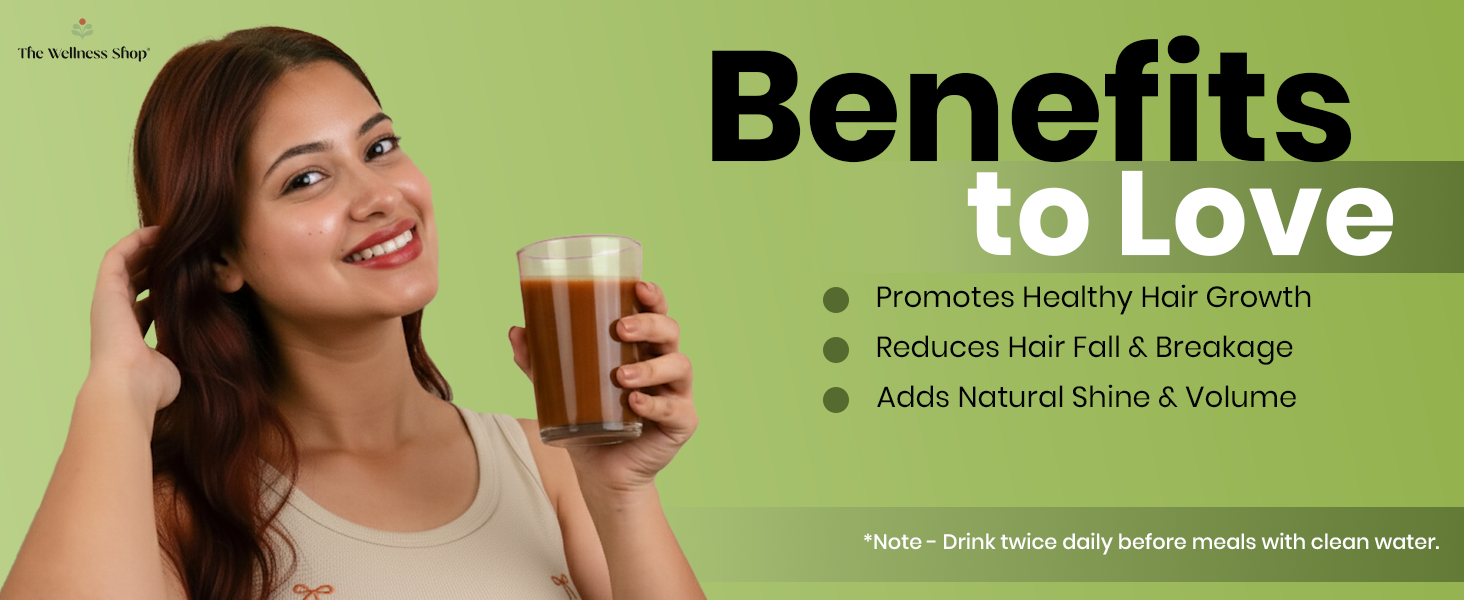 The Wellness Shop 18 Herbs Hair Growth Juice 500ml | Ayurvedic Herbal Drink with Bhringraj Amla Noni Vitamin C | Helps Hair Fall Control, Supports Strong Roots | Natural Scalp Care Pack for Women Men