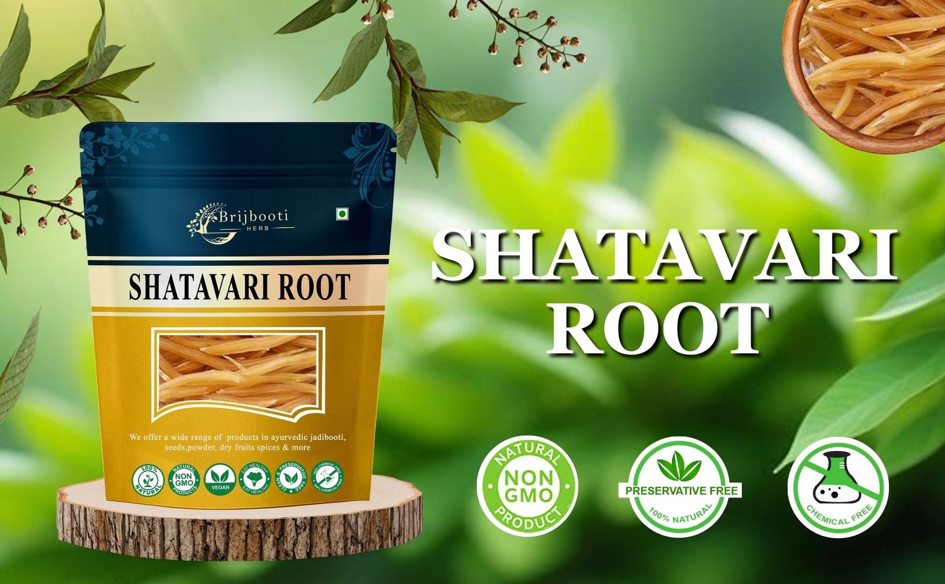 BrijBooti Shatavari Root 100 Gr Raw Indian Asparagus Racemosus Yellow Shatawar Organic satawari Pure Yellow Root - Natural Satavar | FSSAI, GMP, ISO Certified