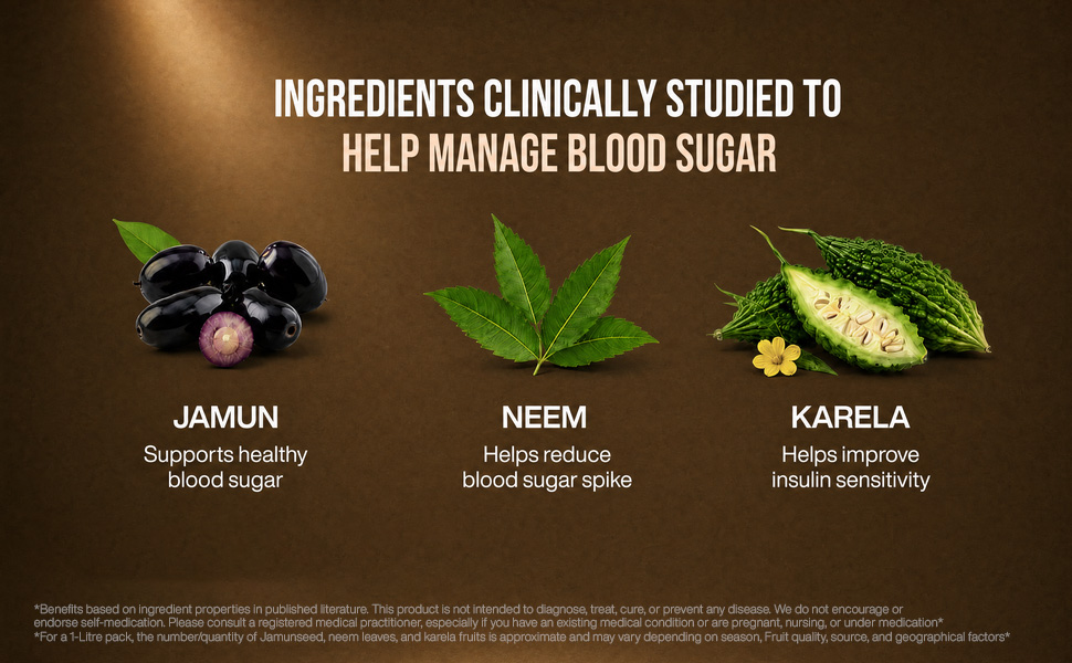 Dabur Jamun Neem Karela Juice - 1L | Helps Control Blood Sugar Level & Reduces Bad Cholesterol | Good for Metabolic & Digestive Health | Ayurvedic Health Juice For Diabetic Care