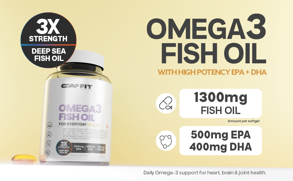 Omega-3 Fish Oil Capsules for Men & Women | 1300 mg per Softgel | 500 mg EPA + 400 mg DHA | Molecularly Distilled & Mercury-Safe | Supports Heart, Brain, Joint & Cognitive Immunity Health | GMP Certified | 60 Softgels