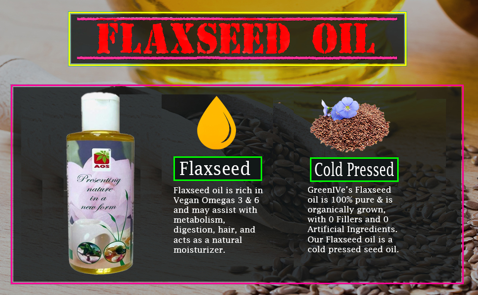 AOS Products 100% Pure Flax Seed Oil for Weight Loss, Hair Fall Control, Improve Skin Tone - 50 ml