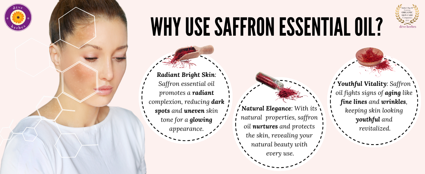 Deve Herbes Saffron Essential Oil (Crocus sativus) Pure | Non-Sticky | Non-greasy | Lightweight | Men & Women | All Skin Types | Steam Distilled 5ml