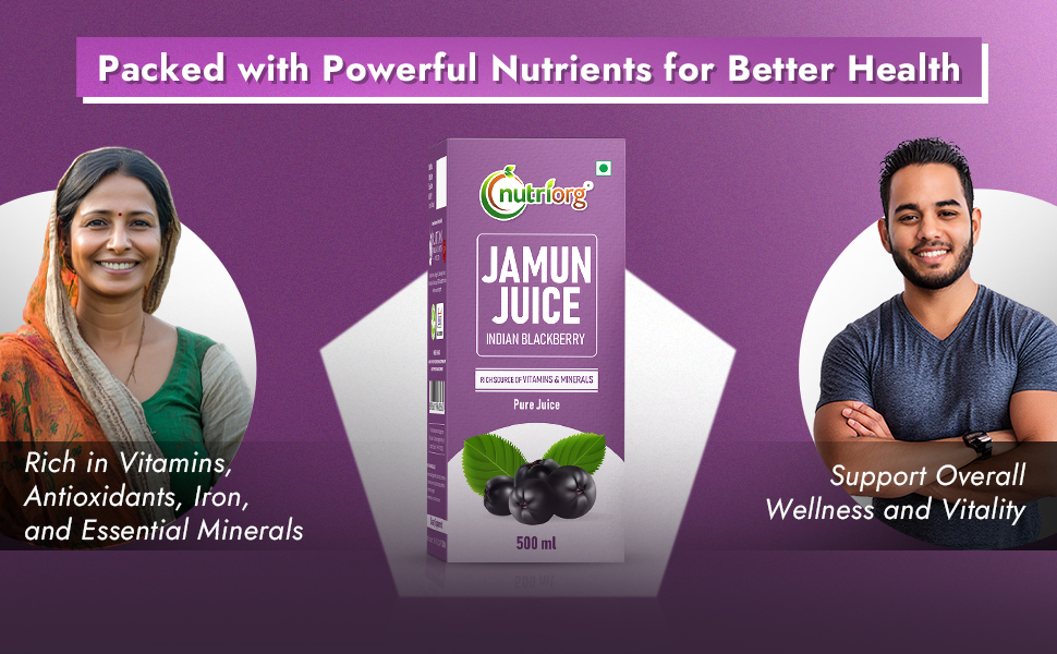 Nutriorg Jamun Juice | 500 ml | Pure Jamun Juice for Diabetes Care | Controls Blood Sugar Levels | Blood Purification | No Added Sugar, Preservatives, or Colors