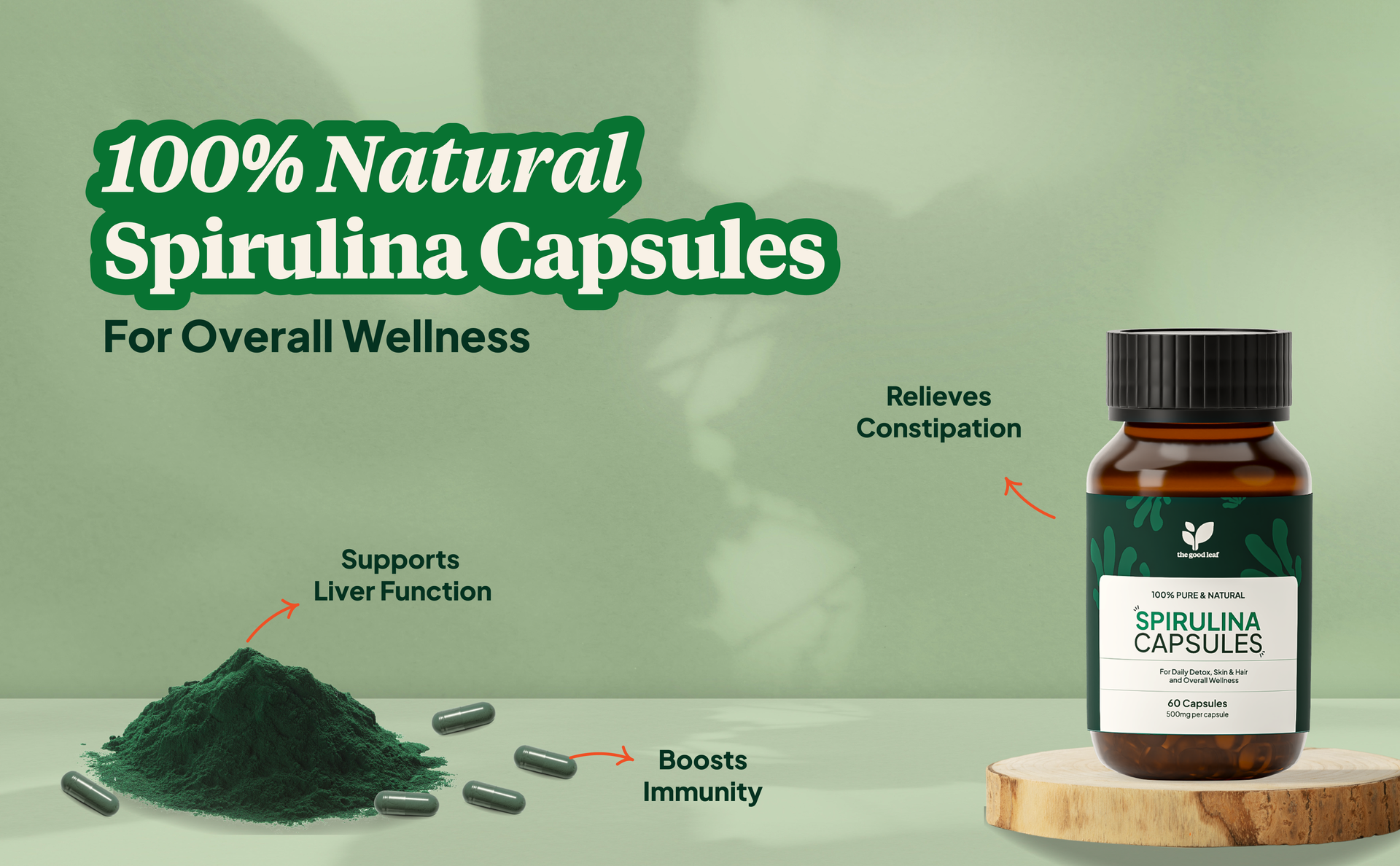 Spirulina Capsules | Pure & Natural | Boosts Energy, Immunity & Metabolism | Rich in Protein, Iron & Antioxidants | For Men & Women | 60 Capsules | 500mg each | 100% Natural