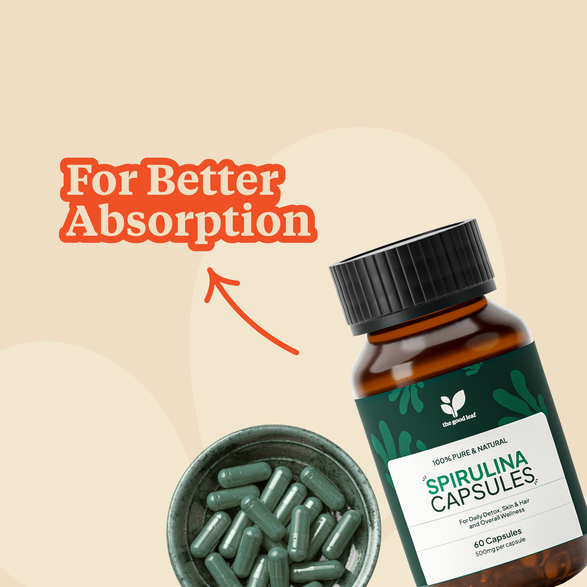 Spirulina Capsules | Pure & Natural | Boosts Energy, Immunity & Metabolism | Rich in Protein, Iron & Antioxidants | For Men & Women | 60 Capsules | 500mg each | 100% Natural