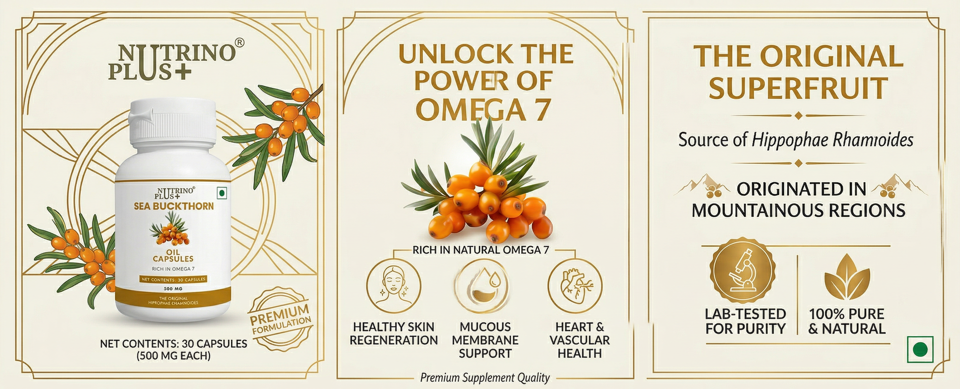 Sea Buckthorn Oil Capsules 500mg | Prostate Health & Urinary Support for Men | Omega 3 6 7 9 | Hippophae Rhamnoides Extract | Anti-Inflammatory Supplement | 30 Softgels
