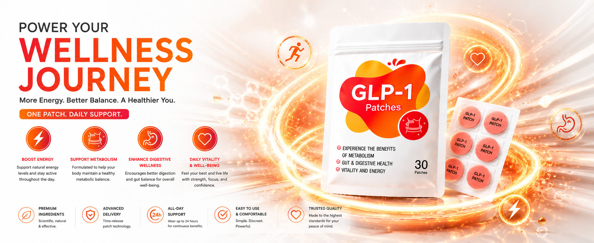 Wellness Patches for Daily Metabolism Support, Appetite Management & Energy Support, Transdermal Wellness Patches, Easy-to-Apply Daily Use (30 Patches)