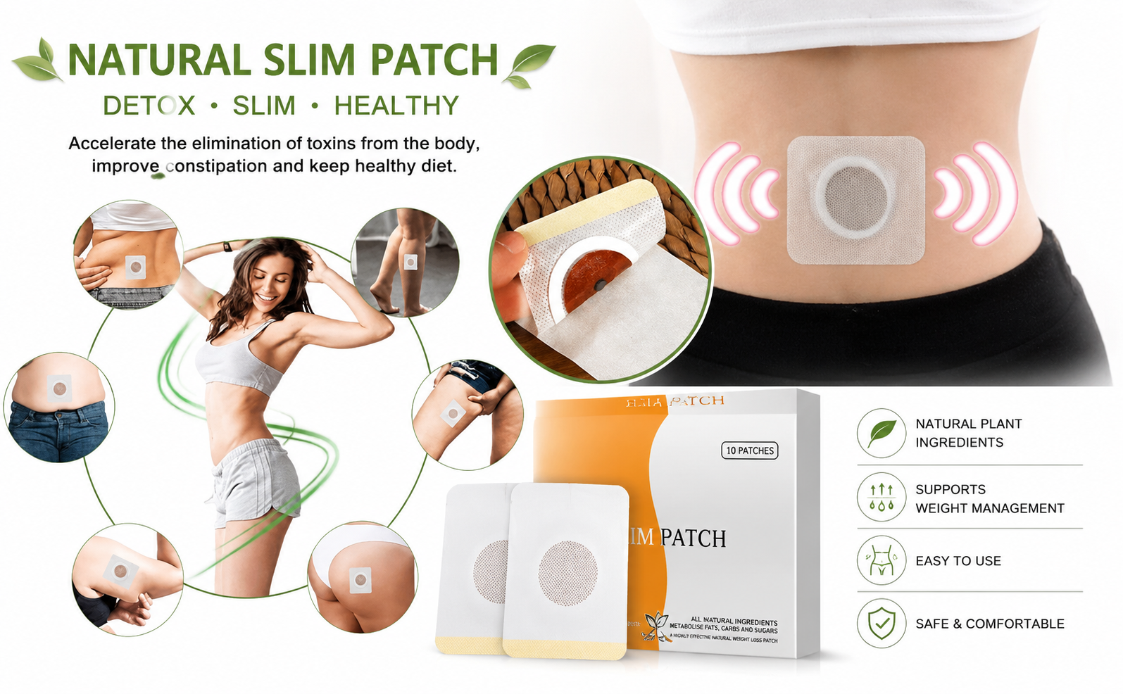 Herbal Body Care Patches, Breathable Adhesive Wellness for Abdomen, Waist, Arms & Legs, Comfortable Daily Use, Easy to Apply, Individually Sealed Skin Patches, 10 PCS