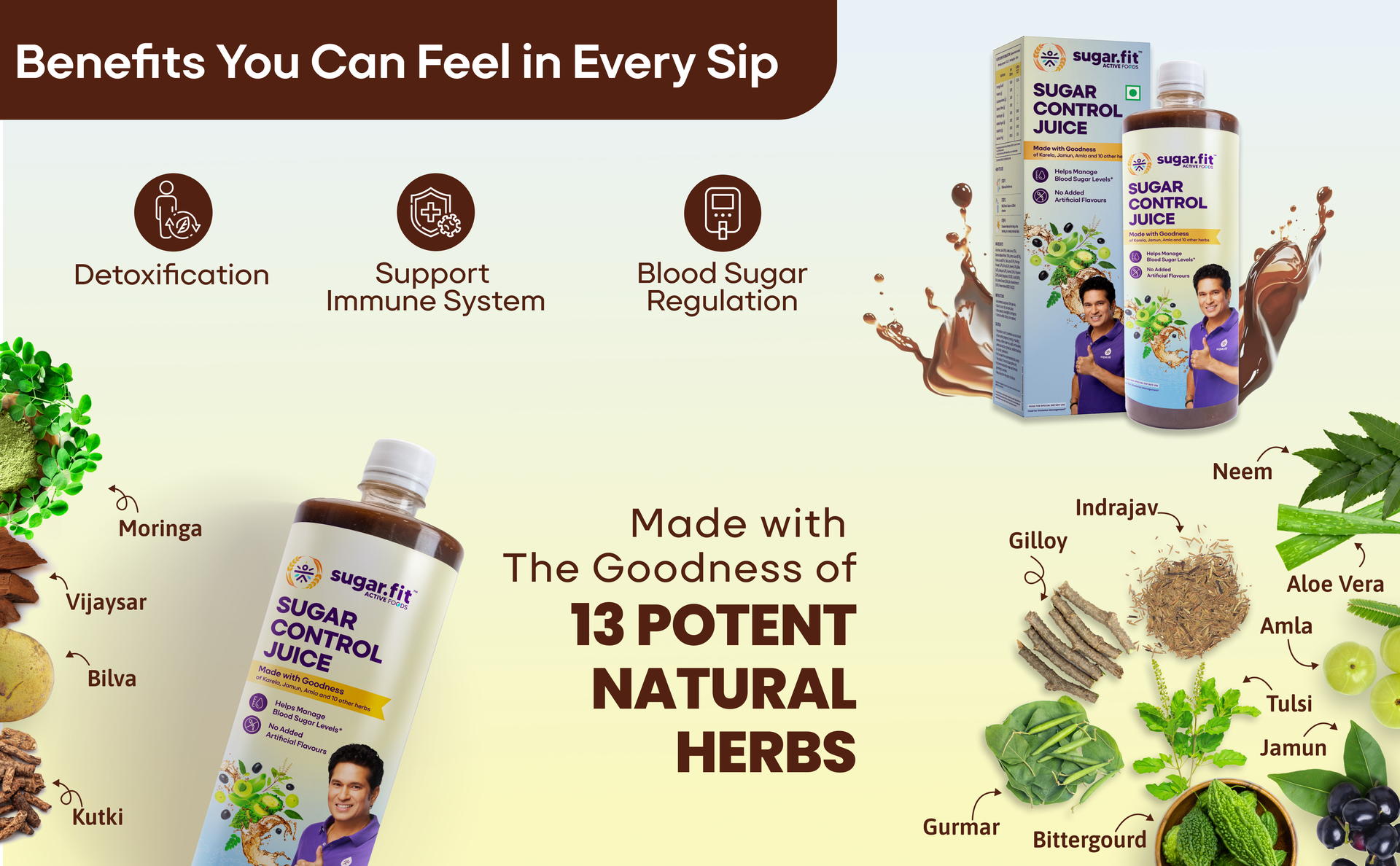 Sugar.fit | Active foods Sugar Control Juice 1 L | Diabetic Care | Neem Karela Jamun Juice, made with 13 natural herbs | Helps manage weight, cholesterol, blood sugar, no added sugar (Pack of 1)