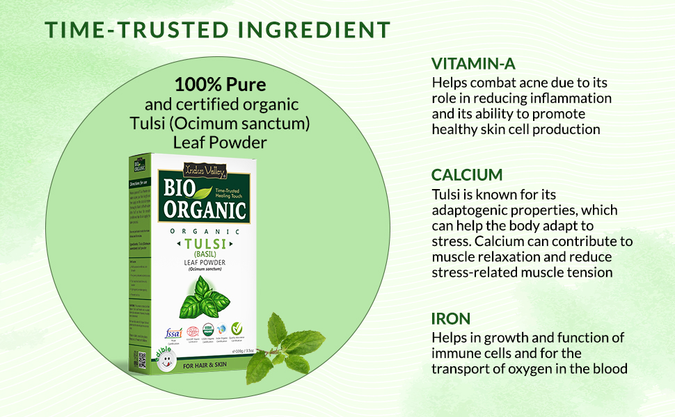 Indus Valley 100% Organic Tulsi Powder | Natural Tulsi Leaf Powder for Face & Skin Care - 100 gm