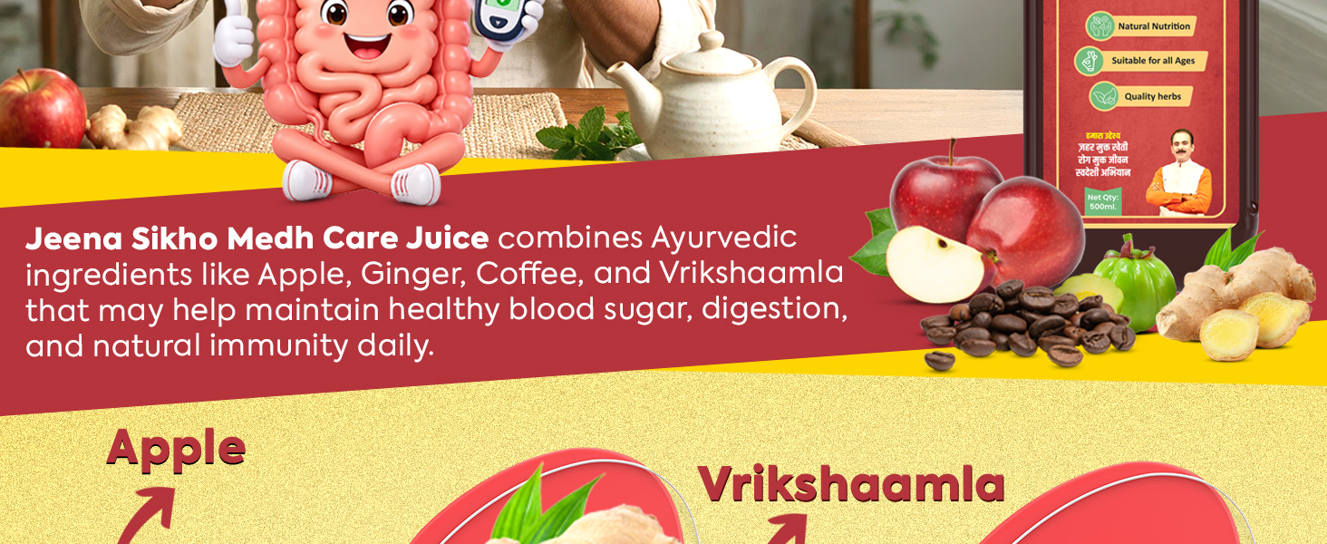 Jeena Sikho Medh Care Juice For Diabetes Management | Dia-Free Ayurvedic Juice, Helps Blood Sugar Control, Immunity & Digestion, 500ml, Pack of 1