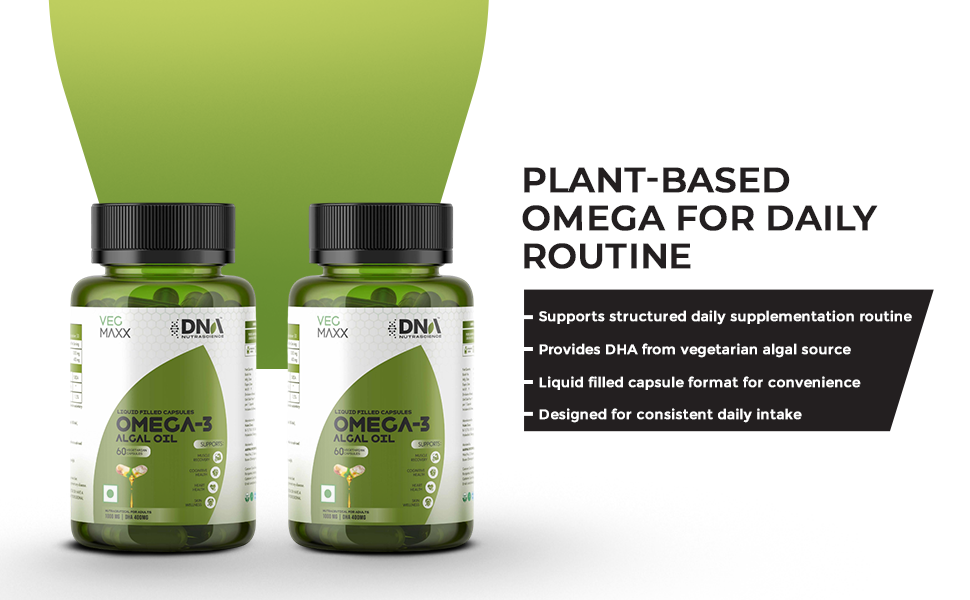 Veg Maxx Omega 3 Algal Oil 1000 mg with 400 mg DHA Plant Based Liquid Filled Capsules Unflavoured Pack of 2 x 60 Veg Capsules