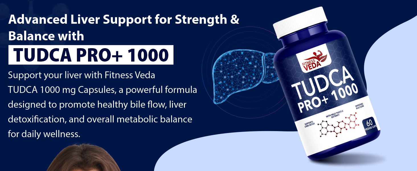 Fitness Veda TUDCA 1000 mg Liver Supplement with Milk Thistle| Bile Salt & Liver Health Support| Improves Bile flow| Liver Detox, Strength & Fat Digestion| Pack of 1-60 Capsules