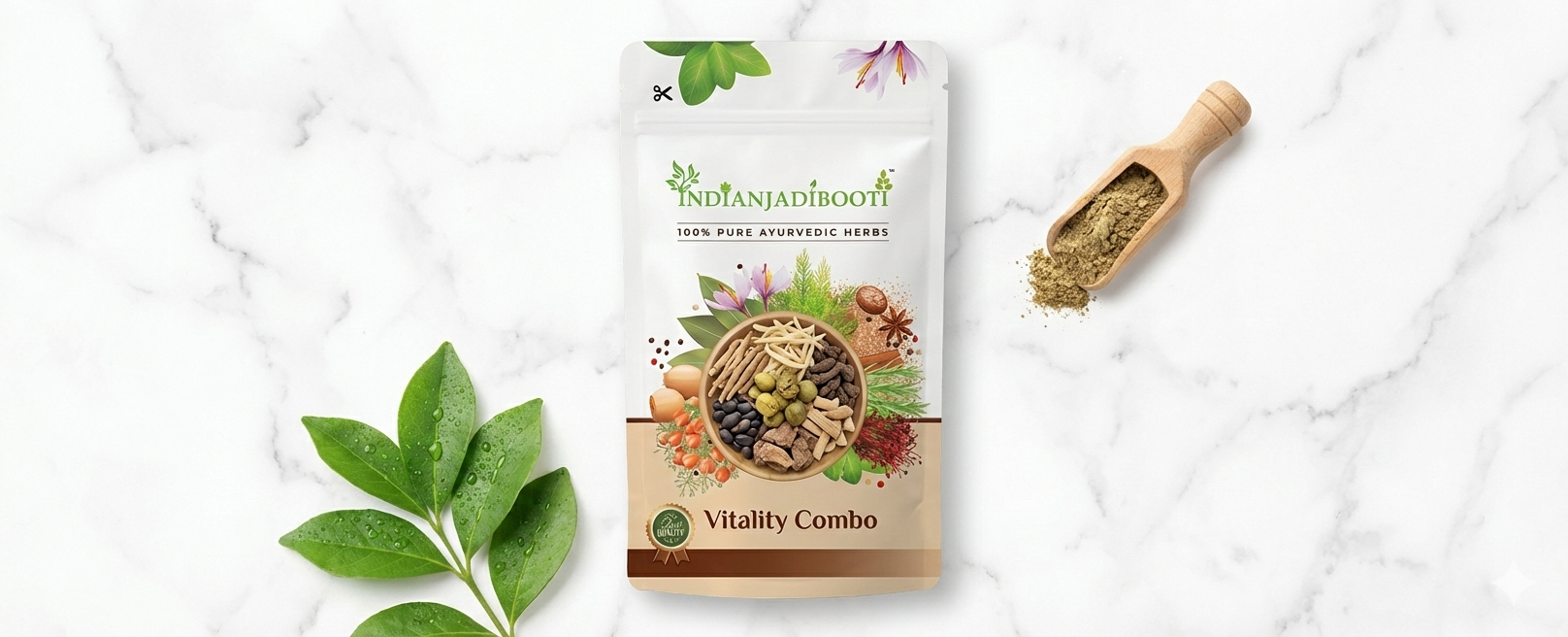 IndianJadiBooti | Ayurvedic Strength & Stamina Mix for Men | Natural Muscle Support | Pure & Raw Herbs 7-Herb Vitality Combo | Safed Musli, Akarkara, Ashwagandha, Shatavari, Vidarikand & Gokhru Powder (350g)