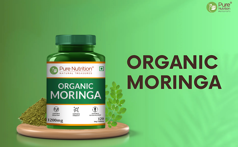 Pure Nutrition Organic Moringa Tablets with 1200mg Leaves Extract | Moringa Tablets for Healthy Digestion, Immunity, Energy Levels & Detox – 120 Veg Tablets