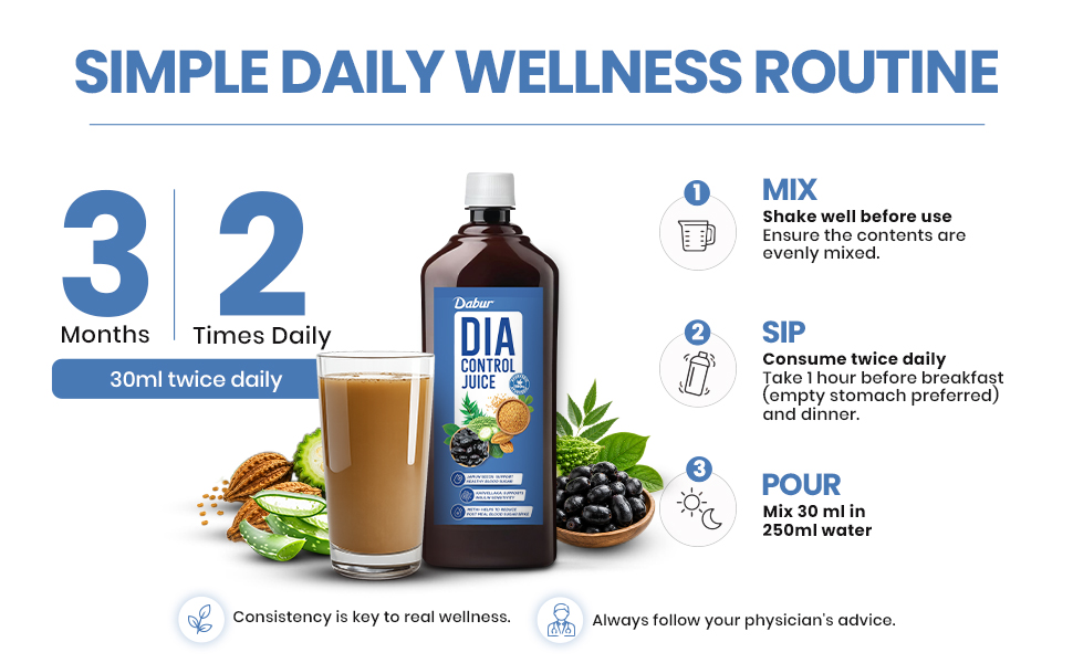 Dabur Dia Control Juice - 1L | Clinically Proven Diabetic Care | Supports Healthy Blood Sugar Levels & Insulin Sensitivity | Reduces Post Meal Sugar Spikes | Amla, Karela, Jamun, Triphala & More