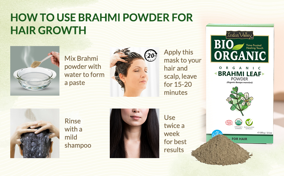 INDUS VALLEY Brahmi Leaf Powder 100g | Natural Ayurvedic Herb for Brain Health, Memory, Focus & Hair Care | Pure Bacopa Monnieri Supplement