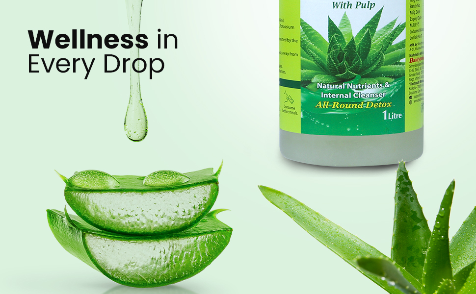 Baidyanath Pure Aloe Vera (with Pulp) (2L, 1L X 2) | No Added Sugar or Flavor | Source of Natural Nutrients, Boosts Immunity and Digestion