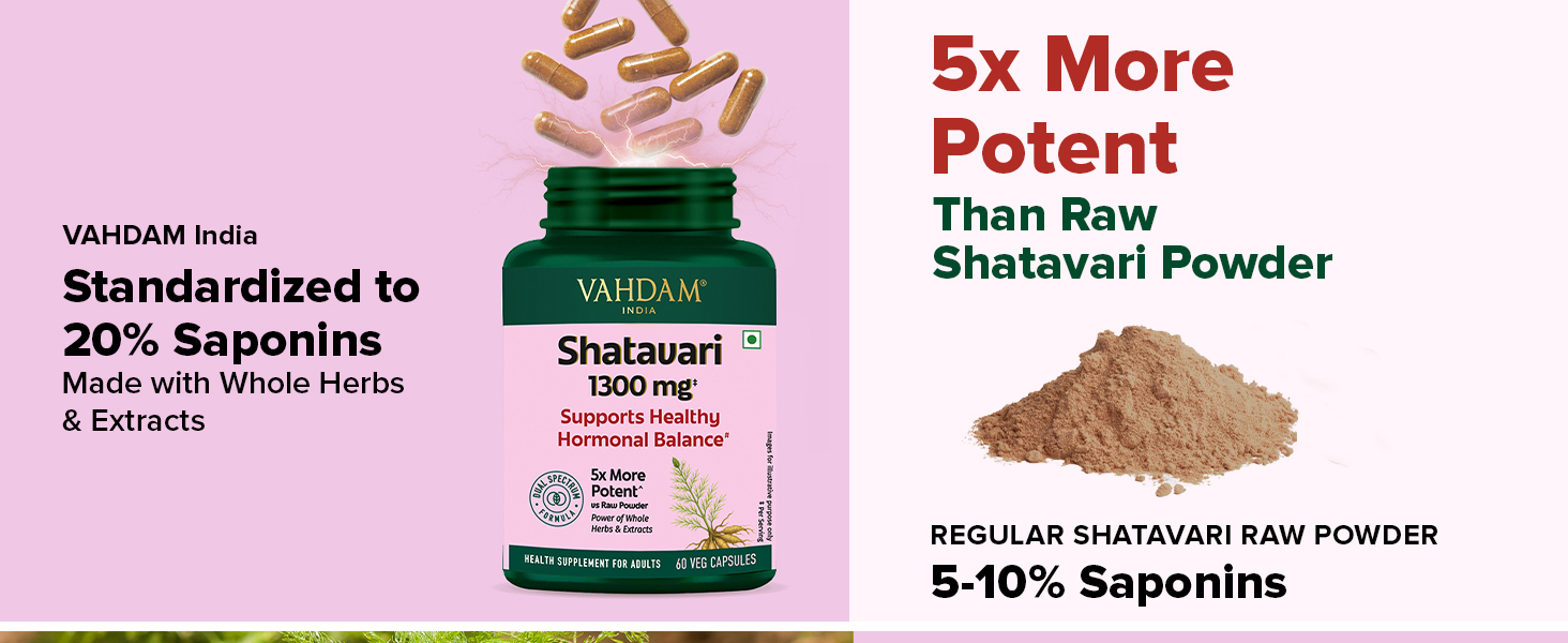 VAHDAM Shatavari Capsules | Menopause, Lactation, Postnatal Recovery & Hormonal Balance | 5X More Potent than Regular Powder | Dual Spectrum Formula | Vegan, Gluten-Free | 60 Veg Capsules