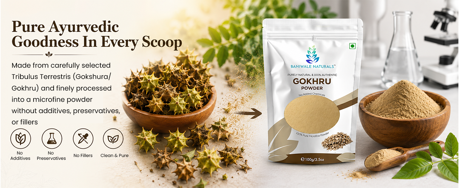 Gokshura Powder - 100g | Tribulus Terrestris/Gokhru Churna | Boost Energy, Strength & Testosterone | Pure & Natural | Non GMO With No Added Preservatives