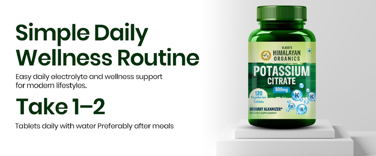 Vlado's Himalayan Organics Potassium Citrate 800mg Supplement | Promotes Nerve, Muscle, Joint & Bone Health | Supports Kidney Function & PH Balance | Boosts Electrolyte Levels for Hydration & Overall Wellness