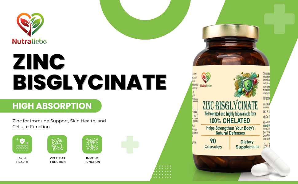 Zinc Bisglycinate – High Absorption Zinc for Immune Support, Skin Health, and Cellular Function – 90 Capsules