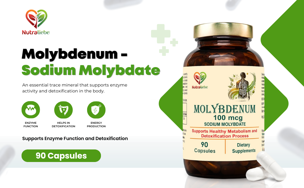 Molybdenum - Sodium Molybdate 100mcg, Supports Enzyme Function and Detoxification, 90 Capsules