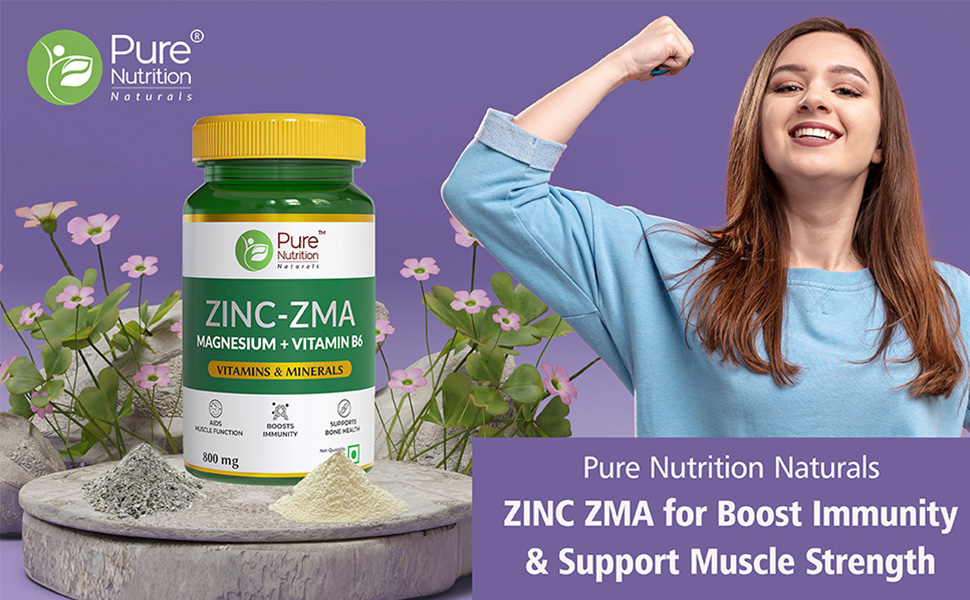 Pure Nutrition Zinc ZMA – 60 Veg Tablets | 800mg Zinc, Magnesium Aspartate & Vitamin B6 | Supports Muscle Recovery, Bone Strength & Deep Sleep | Boosts Energy, Testosterone & Immunity | Ideal for Athletes & Active Lifestyles