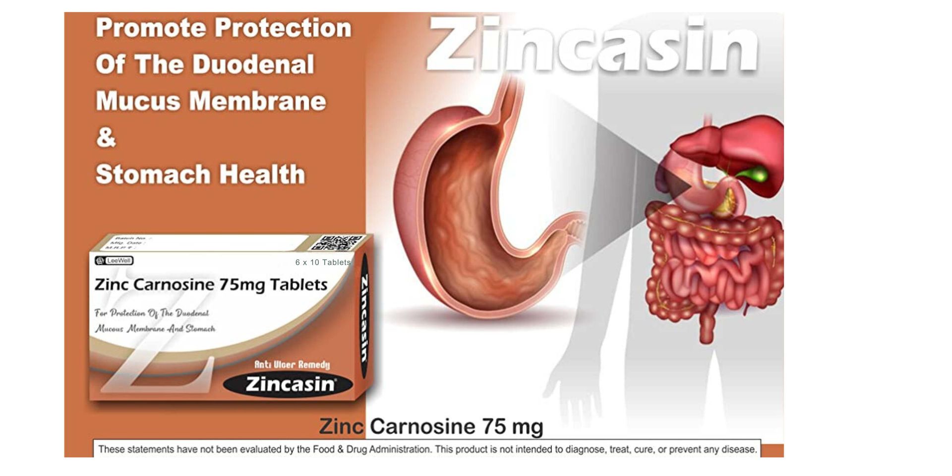 Zincasin (LeeWell) Zinc Carnosine Tablets, 90 Tablets