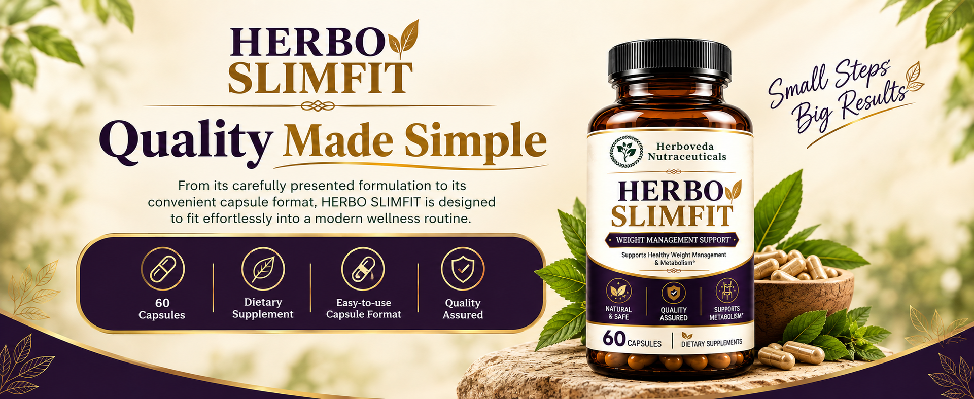 Herbo Slimfit 60 Capsules | Weight Loss Supplement for Women & Men With Green Tea , Black Pepper , Vrikshamla , Guggulu , Haritaki , Ginger , Fenugreek | Metabolism Booster, Fat Burner Weight Loss Supplement for Fat Burn