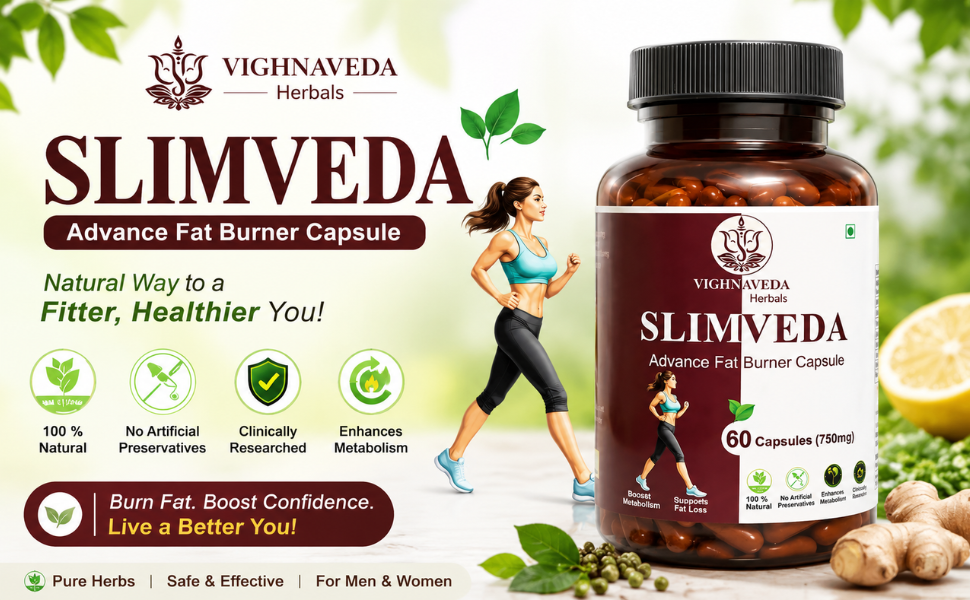 VIGHNAVEDA Slimveda Advance Ayurvedic Weight Loss Capsules for Men & Women | Fat Burner & Appetite Control | Triphala, Ginger, Garlic & Jeera | Metabolism Support | 60 Veg Capsules