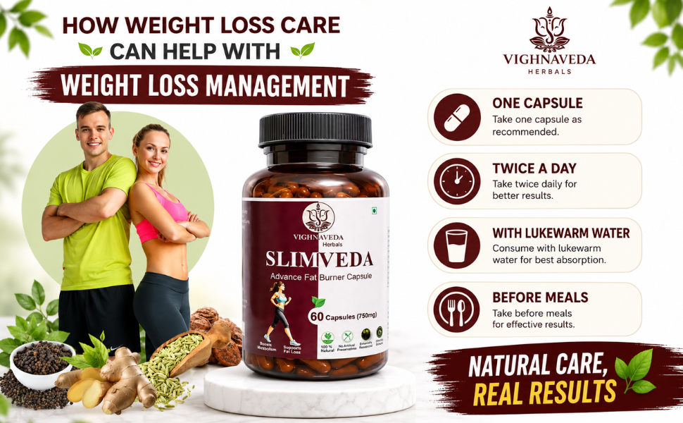 VIGHNAVEDA Slimveda Advance Ayurvedic Weight Loss Capsules for Men & Women | Fat Burner & Appetite Control | Triphala, Ginger, Garlic & Jeera | Metabolism Support | 60 Veg Capsules