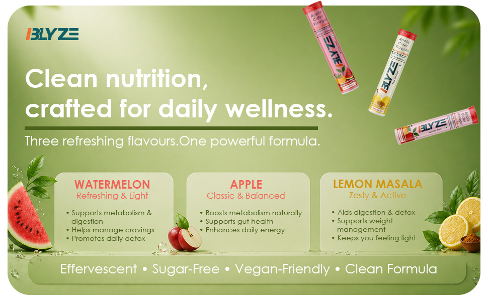 BLYZE ACV Moringa TriBoost, Apple Cider Vinegar 750mg with Moringa, Control Cravings and Weight Management, No Added Sugar, Effervescent Tablets, Apple Flavour, Pack of 2 (30 Tablets)