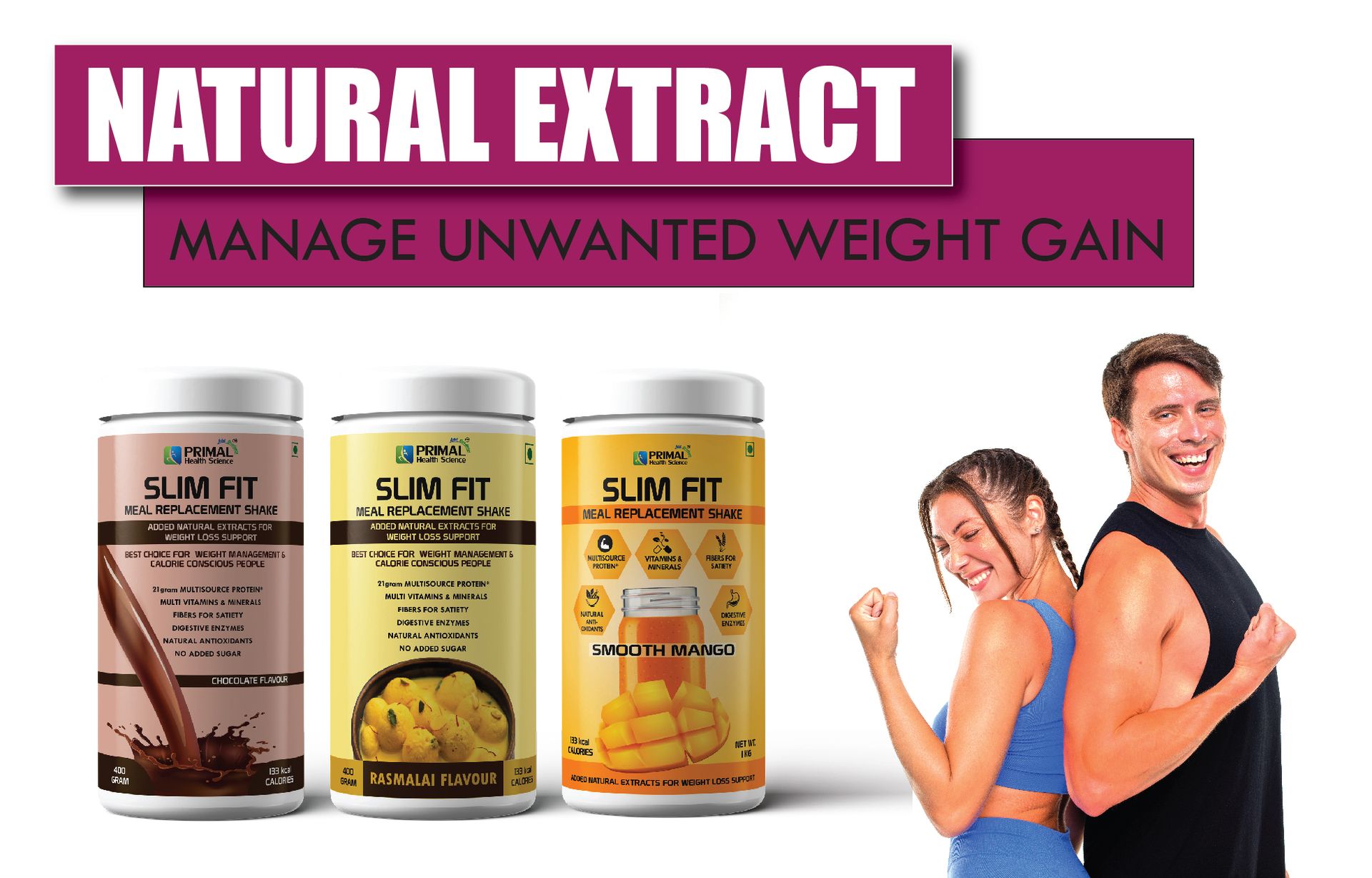 Slim Fit Meal Replacement Protein Shake 400g Chocolate Flavour | Sugar Free | Fiber | Digestive Enzymes | Vitamins & Minerals