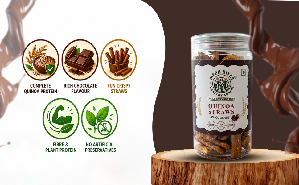 Mepii Bites Quinoa Straws Chocolate | Sweet Crunch Snack | 100g